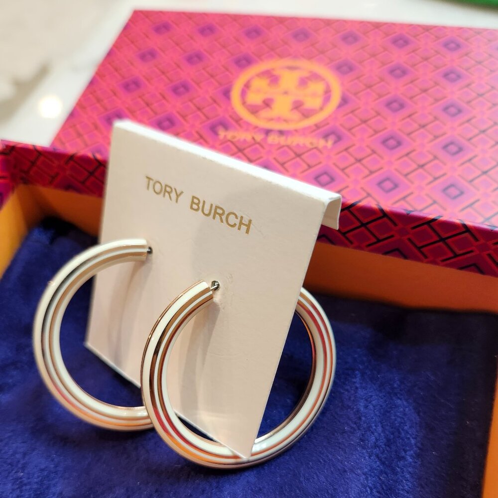 New Tory Burch T stretch hoop earrings